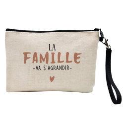 Pochette Trousse à crayons et maquillage - Lin - Cadeau annonce naissance - La famille va s'agrandir