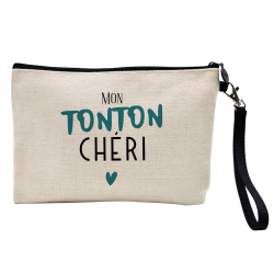 Pochette Trousse à crayons et maquillage - Lin - Cadeau famille - Mon tonton chéri