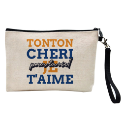 Pochette Trousse à crayons et maquillage - Lin - Cadeau famille - tonton chéri je t'aime pour la vie