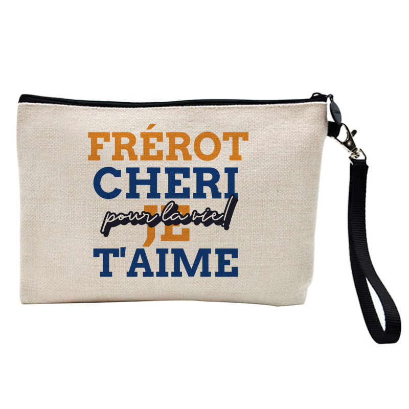 Pochette Trousse à crayons et maquillage - Lin - Cadeau famille - Férot chéri je t'aime pour la vie
