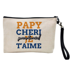 Pochette Trousse à crayons et maquillage - Lin - Cadeau famille - papy chéri je t'aime pour la vie