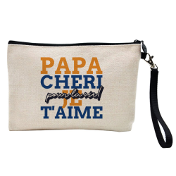 Pochette Trousse à crayons et maquillage - Lin - Cadeau famille fête des pères - papa chéri je t'aime pour la vie