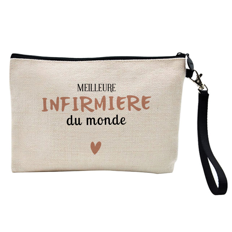 Pochette Trousse à crayons et maquillage - Lin - Cadeau métiers - Meilleure infirmière du monde