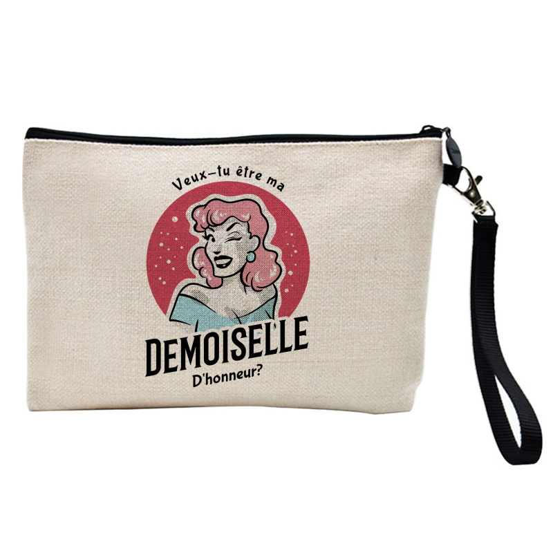 Pochette Trousse à crayons et maquillage - Lin - Cadeau mariage - Veux tu être ma demoiselle d'honneur