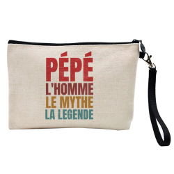 Pochette Trousse à crayons et maquillage - Lin - Cadeau famille humour - Pépé l'homme le mythe la légende