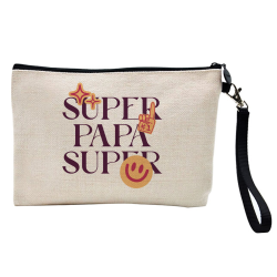 Pochette Trousse à crayons et maquillage - Lin - Cadeau famille Fête des pères - Super papa
