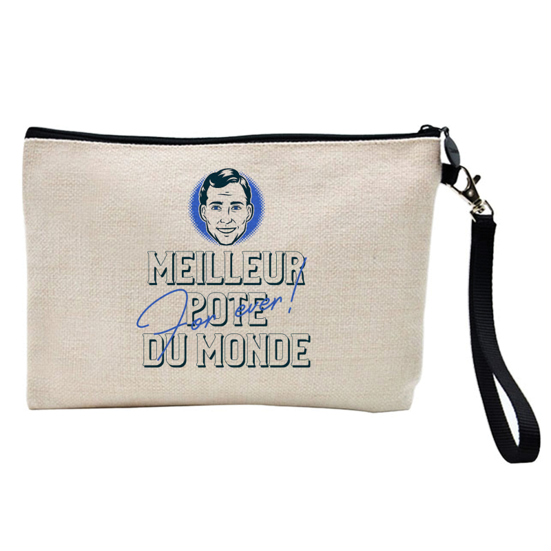 Pochette Trousse à crayons et maquillage - Lin - Cadeau amitié - Meilleur pote du monde