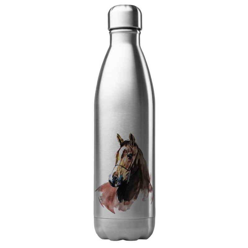 Bouteille gourde isotherme acier inox  - 500 ml - Illustration équitation Cheval