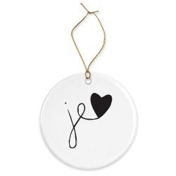 Décoration céramique - Ornement Noël sapin -  imprimé illustration coeur je t'aime - France