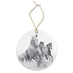 Décoration céramique - Ornement Noël sapin -  imprimé illustration cheval - France