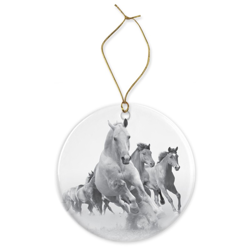 Décoration céramique - Ornement Noël sapin -  imprimé illustration cheval - France