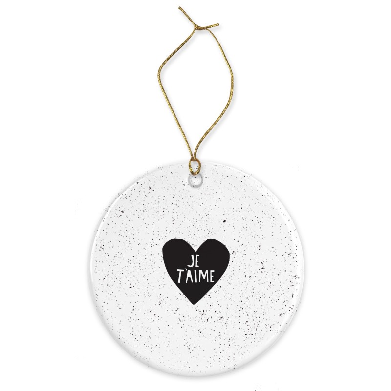 Décoration céramique - Ornement Noël sapin -  imprimé illustration coeur je t'aime - France