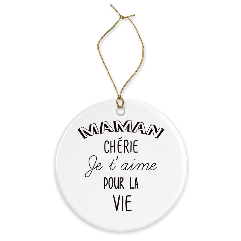 Décoration céramique - Ornement Noël sapin -  imprimé citation maman chérie je t'aime - France