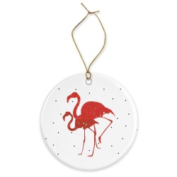 Décoration céramique - Ornement Noël sapin -  imprimé illustration flamant rose camargue - France