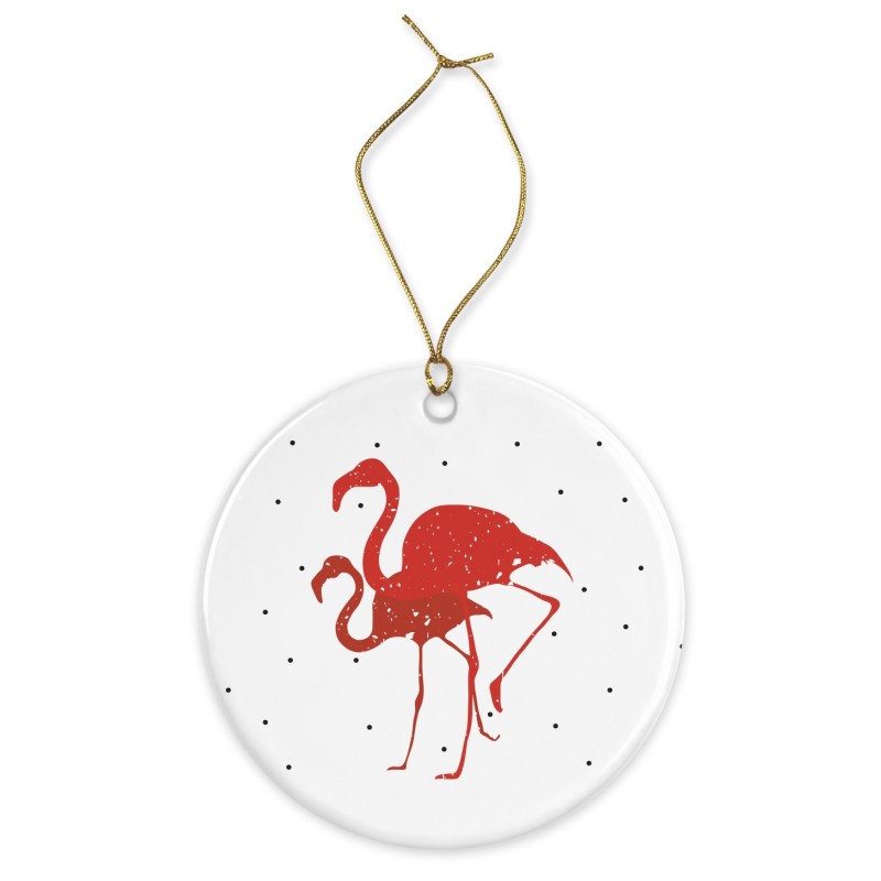 Décoration céramique - Ornement Noël sapin -  imprimé illustration flamant rose camargue - France