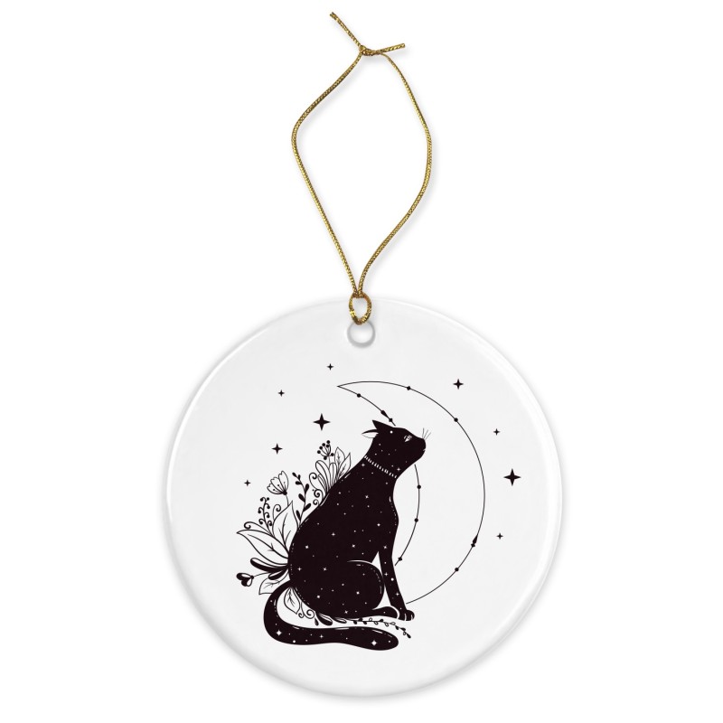 Décoration céramique - Ornement Noël sapin -  imprimé illustration chat noir - France