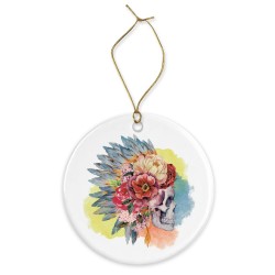 Décoration céramique - Cadeau Ornement Noël sapin -  imprimé illustration tête de mort indien - France