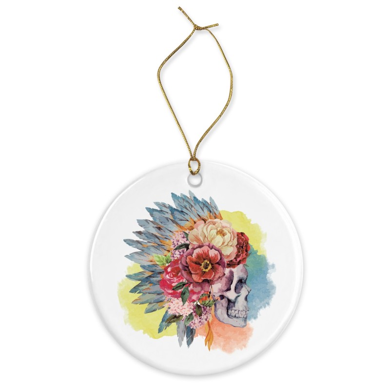 Décoration céramique - Cadeau Ornement Noël sapin -  imprimé illustration tête de mort indien - France