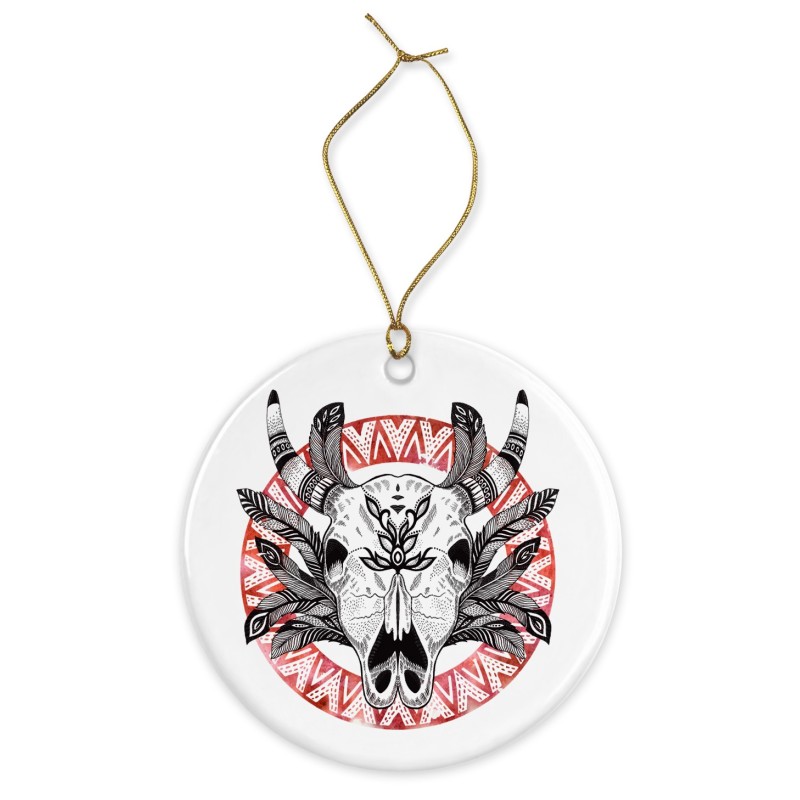 Décoration céramique - Cadeau Ornement Noël sapin -  imprimé illustration skull boheme - France