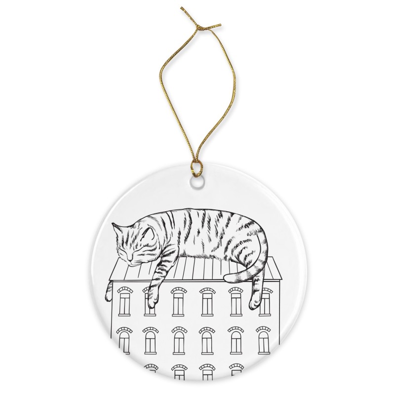 Décoration céramique - Cadeau Ornement Noël sapin -  imprimé illustration chat - France