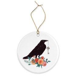 Décoration céramique - Cadeau Ornement Noël sapin -  imprimé illustration oiseau corbeau - France