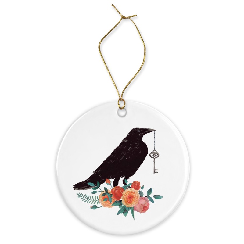 Décoration céramique - Cadeau Ornement Noël sapin -  imprimé illustration oiseau corbeau - France