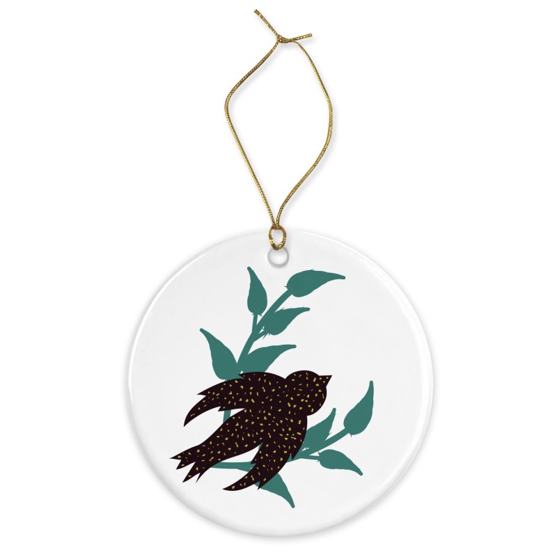 Décoration céramique - Cadeau Ornement Noël sapin -  imprimé illustration hirondelle - France