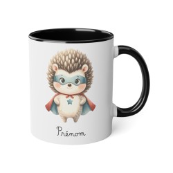 Mug tasse enfant personnalisable avec prénom - Céramique - Cadeau unique - Animaux super héros hérisson - France
