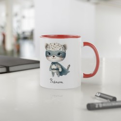Mug tasse enfant personnalisable avec prénom - Céramique - Cadeau unique - Animaux super héros panthère - France
