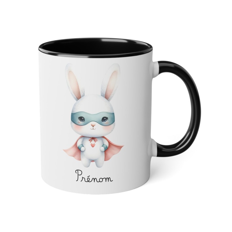 Mug tasse enfant personnalisable avec prénom - Céramique - Cadeau unique - Animaux super héros lapin - France