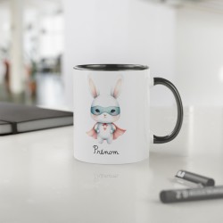 Mug tasse enfant personnalisable avec prénom - Céramique - Cadeau unique - Animaux super héros lapin - France