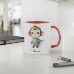 Mug tasse enfant personnalisable avec prénom - Céramique - Cadeau unique - Animaux super héros singe - France