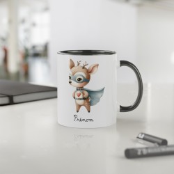 Mug tasse enfant personnalisable avec prénom - Céramique - Cadeau unique - Animaux super héros cerf - France