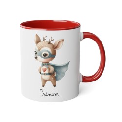 Mug tasse enfant personnalisable avec prénom - Céramique - Cadeau unique - Animaux super héros cerf - France