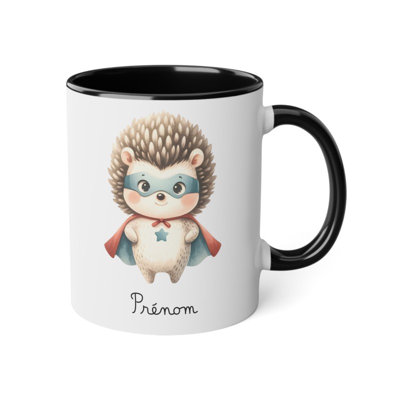 Mug tasse enfant personnalisable avec prénom - Céramique - Cadeau unique - Animaux super héros hérisson - France