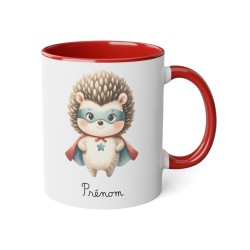 Mug tasse enfant personnalisable avec prénom - Céramique - Cadeau unique - Animaux super héros hérisson - France