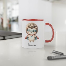 Mug tasse enfant personnalisable avec prénom - Céramique - Cadeau unique - Animaux super héros hérisson - France
