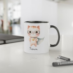 Mug tasse enfant personnalisable avec prénom - Céramique - Cadeau unique - Animaux super héros chat - France