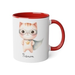 Mug tasse enfant personnalisable avec prénom - Céramique - Cadeau unique - Animaux super héros chat - France
