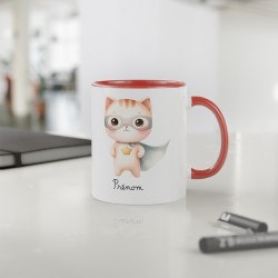 Mug tasse enfant personnalisable avec prénom - Céramique - Cadeau unique - Animaux super héros chat - France