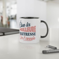 Mug céramique - Tasse Drôle et Originale - Idée cadeau pour fin d'année scolaire enseignant - Elue maîtresse de l'année