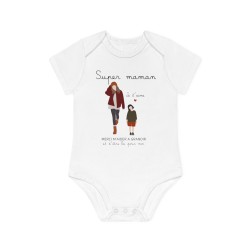 Body Bébé Drôle - Imprimé Humour et Citations - Cadeau Naissance Original - Super maman merci de m'aider a grandir