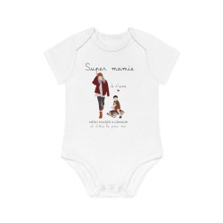 Body Bébé Drôle - Imprimé Humour et Citations - Cadeau Naissance Original - Super mamie merci de m'aider a grandir