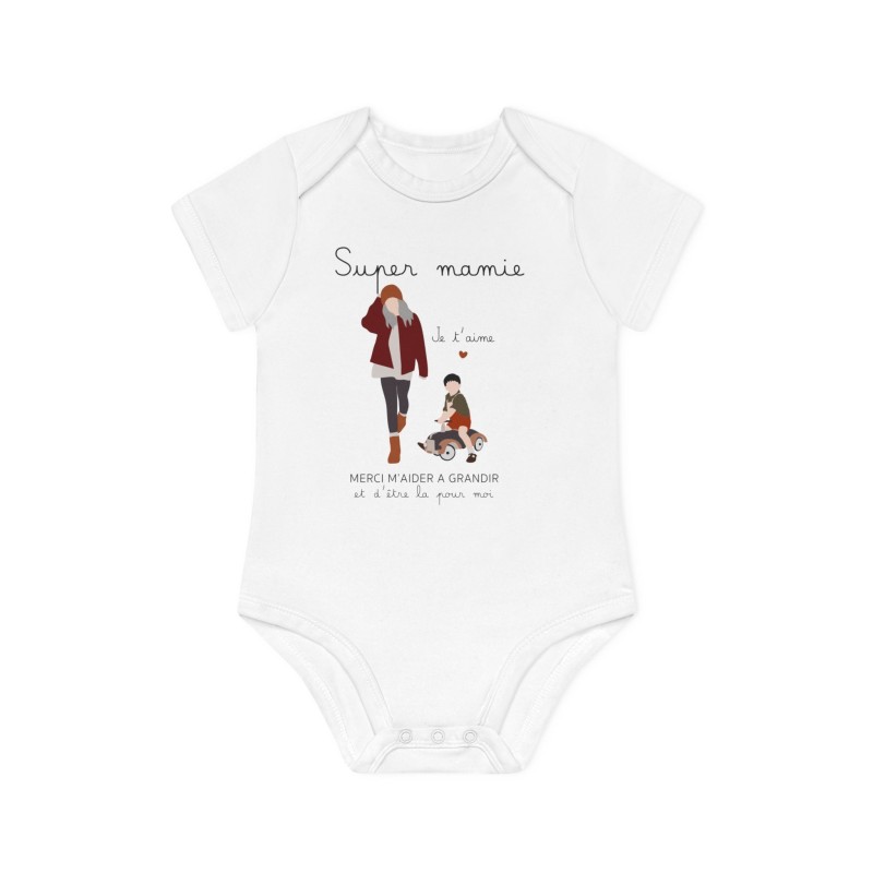 Body Bébé Drôle - Imprimé Humour et Citations - Cadeau Naissance Original - Super mamie merci de m'aider a grandir