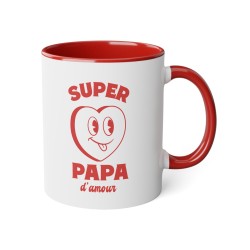 Mug céramique - Idée cadeau Original et imprimé rétro vintage pour la famille - fête des pères - Super papa d'amour