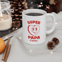 Mug céramique - Idée cadeau Original et imprimé rétro vintage pour la famille - fête des pères - Super papa d'amour