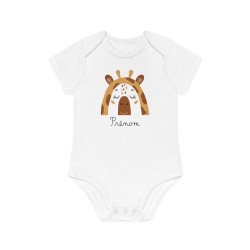 Body Bébé Drôle - Imprimé personnalisable avec prénom - Cadeau Naissance Original et unique - Animaux girafe arc en ciel - Franc