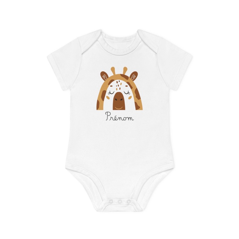 Body Bébé Drôle - Imprimé personnalisable avec prénom - Cadeau Naissance Original et unique - Animaux girafe arc en ciel - Franc
