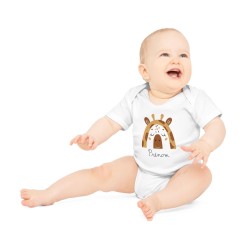 Body Bébé Drôle - Imprimé personnalisable avec prénom - Cadeau Naissance Original et unique - Animaux girafe arc en ciel - Franc