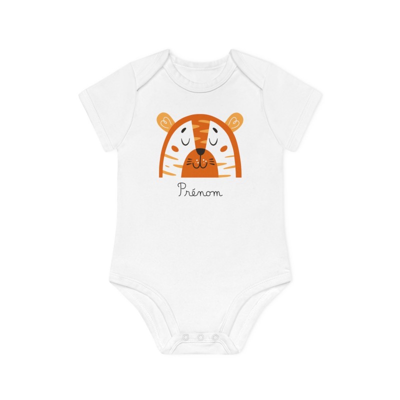 Body Bébé Drôle - Imprimé personnalisable avec prénom - Cadeau Naissance Original et unique - Animaux tigre arc en ciel - Fra